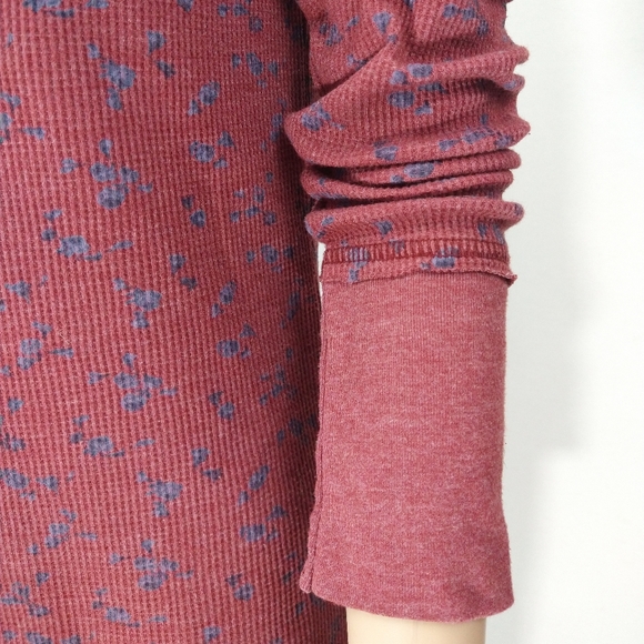 We The Free | Floral Waffle Knit Long Sleeve Earthy Thermal Layer Top | Medium - Picture 4 of 9